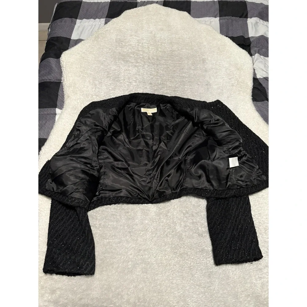 Michael Kors Women's Black Tweed Crop Jacket Size 12 Gold Buttons